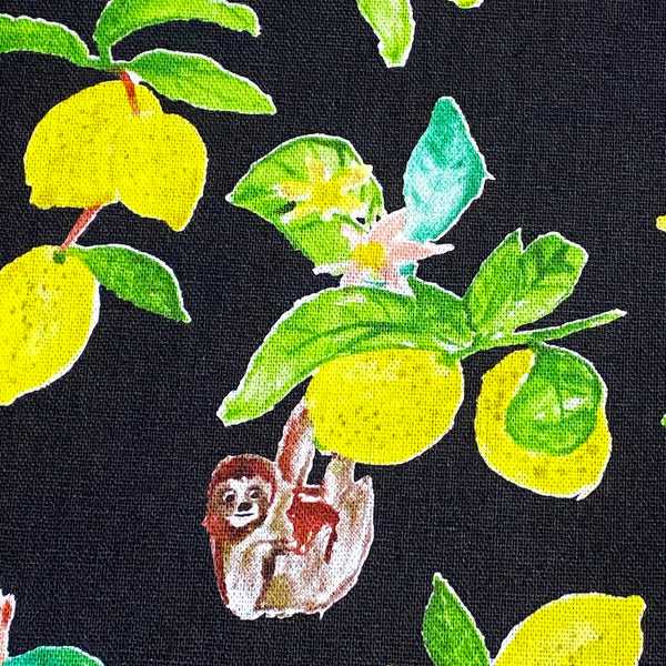 DEEPER SALE, Sloth in the Orchard / Lemon Thief, Cotton/Linen Lightweight Canvas from Japan, 42" Wide By the Yard