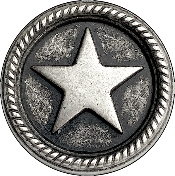 Running Low, Texas Star Button, 15/16" Silver Metal 23mm, Shank Back  #FJ-119