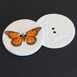 Monarch Butterfly, Large 1.5" Handmade Porcelain Button from UK Artist Kate Holliday 1-1/2"