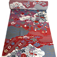 Gardens and Clouds Colorful Vintage Kimono Silk Chirimen from Japan By the Yard # 296