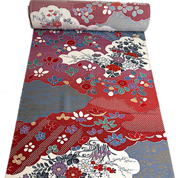 Gardens and Clouds Colorful Vintage Kimono Silk Chirimen from Japan By the Yard # 296