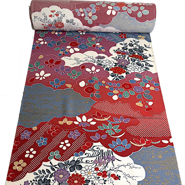 Gardens and Clouds Colorful Vintage Kimono Silk Chirimen from Japan By the Yard # 296