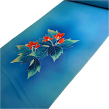 Rich Blues, Hand Painted Buds/Leaves Full 13+-Yard BOLT, Blended Bokashi Chirimen Crepe Vintage Tsukesage Kimono Silk from Japan  #562