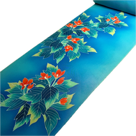 Rich Blues, Hand Painted Buds/Leaves Full 13+-Yard BOLT, Blended Bokashi Chirimen Crepe Vintage Tsukesage Kimono Silk from Japan  #562