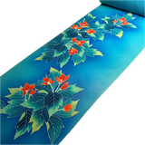 Rich Blues, Hand Painted Buds/Leaves Full 13+-Yard BOLT, Blended Bokashi Chirimen Crepe Vintage Tsukesage Kimono Silk from Japan  #562