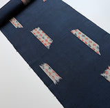 Migration, Midnight Indigo with Gray Ikat Rectangle Windows, Textured Vintage Kimono Silk From Japan By the Yard # 295