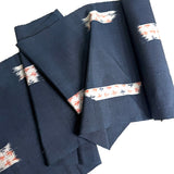 Migration, Midnight Indigo with Gray Ikat Rectangle Windows, Textured Vintage Kimono Silk From Japan By the Yard # 295