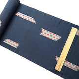 Migration, Midnight Indigo with Gray Ikat Rectangle Windows, Textured Vintage Kimono Silk From Japan By the Yard # 295