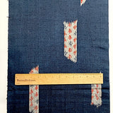 Migration, Midnight Indigo with Gray Ikat Rectangle Windows, Textured Vintage Kimono Silk From Japan By the Yard # 295