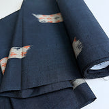 Migration, Midnight Indigo with Gray Ikat Rectangle Windows, Textured Vintage Kimono Silk From Japan By the Yard # 295
