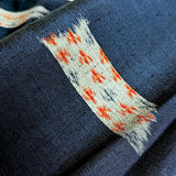 Migration, Midnight Indigo with Gray Ikat Rectangle Windows, Textured Vintage Kimono Silk From Japan By the Yard # 295
