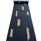 Migration, Midnight Indigo with Gray Ikat Rectangle Windows, Textured Vintage Kimono Silk From Japan By the Yard # 295