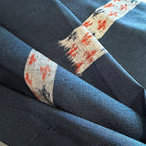 Migration, Midnight Indigo with Gray Ikat Rectangle Windows, Textured Vintage Kimono Silk From Japan By the Yard # 295