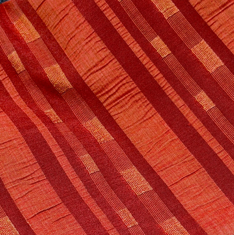 Crinkle Yarn Dyed Tomato/Brick/Orange Stripes Vintage Kimono Silk from Japan By the Yard # 292