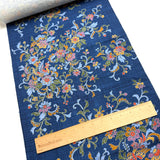 Hidden Flower-Bird from Japan, Vintage Handwoven Tsumugi with Navy Print, Silk By the Yard # 293