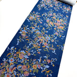 Hidden Flower-Bird from Japan, Vintage Handwoven Tsumugi with Navy Print, Silk By the Yard # 293