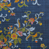 Hidden Flower-Bird from Japan, Vintage Handwoven Tsumugi with Navy Print, Silk By the Yard # 293