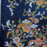 Hidden Flower-Bird from Japan, Vintage Handwoven Tsumugi with Navy Print, Silk By the Yard # 293