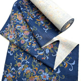Hidden Flower-Bird from Japan, Vintage Handwoven Tsumugi with Navy Print, Silk By the Yard # 293