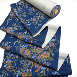 Hidden Flower-Bird from Japan, Vintage Handwoven Tsumugi with Navy Print, Silk By the Yard # 293