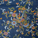 Hidden Flower-Bird from Japan, Vintage Handwoven Tsumugi with Navy Print, Silk By the Yard # 293