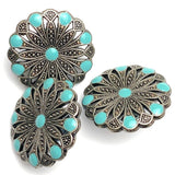 Re-Stocked, Blue-Green Nine-Spot Flower Concho 1" Screwback Silver  #SWM-22