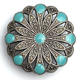 Re-Stocked, Blue-Green Nine-Spot Flower Concho 1" Screwback Silver  #SWM-22