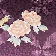 Large Peonies, Ornate Purple Silk Satin Kimono Silk From Japan By the Yard # 294