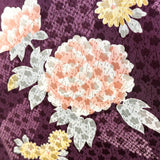 Large Peonies, Ornate Purple Silk Satin Kimono Silk From Japan By the Yard # 294