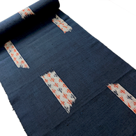 Migration, Midnight Indigo with Gray Ikat Rectangle Windows, Textured Vintage Kimono Silk From Japan By the Yard # 295