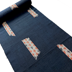 Migration, Midnight Indigo with Gray Ikat Rectangle Windows, Textured Vintage Kimono Silk From Japan By the Yard # 295