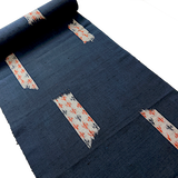 Migration, Midnight Indigo with Gray Ikat Rectangle Windows, Textured Vintage Kimono Silk From Japan By the Yard # 295