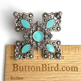 SALE 'Turquoise' / Silver Cross Star Concho 1-7/8" x 2-1/2" Screwback  #SWM-26