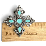 SALE 'Turquoise' / Silver Cross Star Concho 1-7/8" x 2-1/2" Screwback  #SWM-26