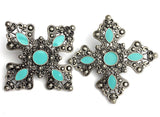 SALE 'Turquoise' / Silver Cross Star Concho 1-7/8" x 2-1/2" Screwback  #SWM-26