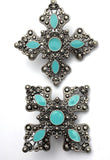 SALE 'Turquoise' / Silver Cross Star Concho 1-7/8" x 2-1/2" Screwback  #SWM-26