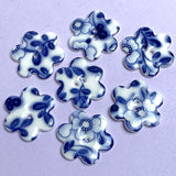 Indigo / White "Summer Night" Flower Shaped Porcelain Button, 1" 2 Holes PACK OF TWO  #KH-13