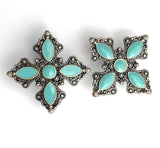 RE-STOCKED, Blue-Green Smaller Cross Star Concho 15/16" Screwback  #SWM-27