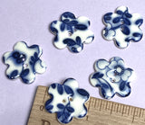 Indigo / White "Summer Night" Flower Shaped Porcelain Button, 1" 2 Holes PACK OF TWO  #KH-13