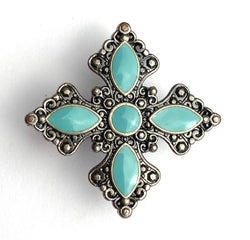 RE-STOCKED, Blue-Green Smaller Cross Star Concho 15/16" Screwback  #SWM-27