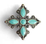 RE-STOCKED, Blue-Green Smaller Cross Star Concho 15/16" Screwback  #SWM-27
