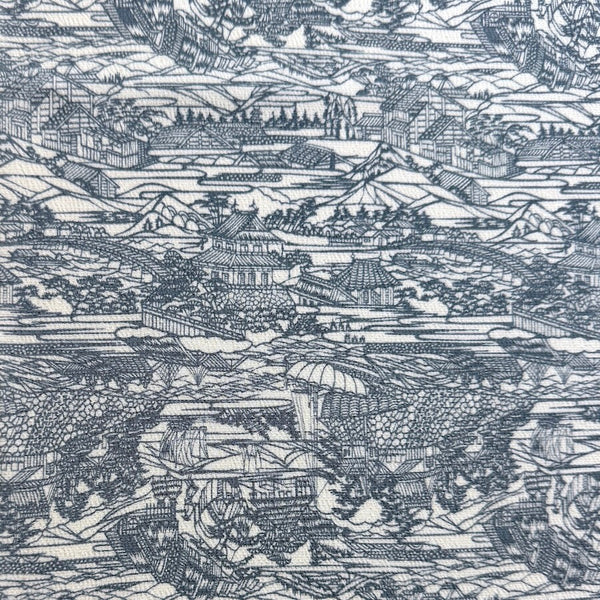 Old Kyoto? Vintage Kimono Chirimen Crepe Silk Print from Japan, By the Yard # 299
