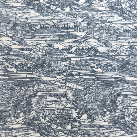Old Kyoto? Vintage Kimono Chirimen Crepe Silk Print from Japan, By the Yard # 299
