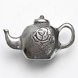 Tea Pot Pewter Teapot with Tiny Rose, Button, 7/8" / 22mm, Shank Back, Danforth Pewter, USA # FJ-129