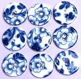 Indigo / White 7/8"-15/16" Round "Summer Night" Porcelain Button