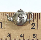 Tea Pot Pewter Teapot with Tiny Rose, Button, 7/8" / 22mm, Shank Back, Danforth Pewter, USA # FJ-129