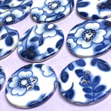 Indigo / White 7/8"-15/16" Round "Summer Night" Porcelain Button