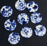 Indigo / White 7/8"-15/16" Round "Summer Night" Porcelain Button