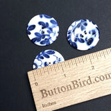 SALE, Indigo / White 1-1/8" Round "Summer Night" 2-Hole Porcelain Button