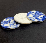SALE, Indigo / White 1-1/8" Round "Summer Night" 2-Hole Porcelain Button